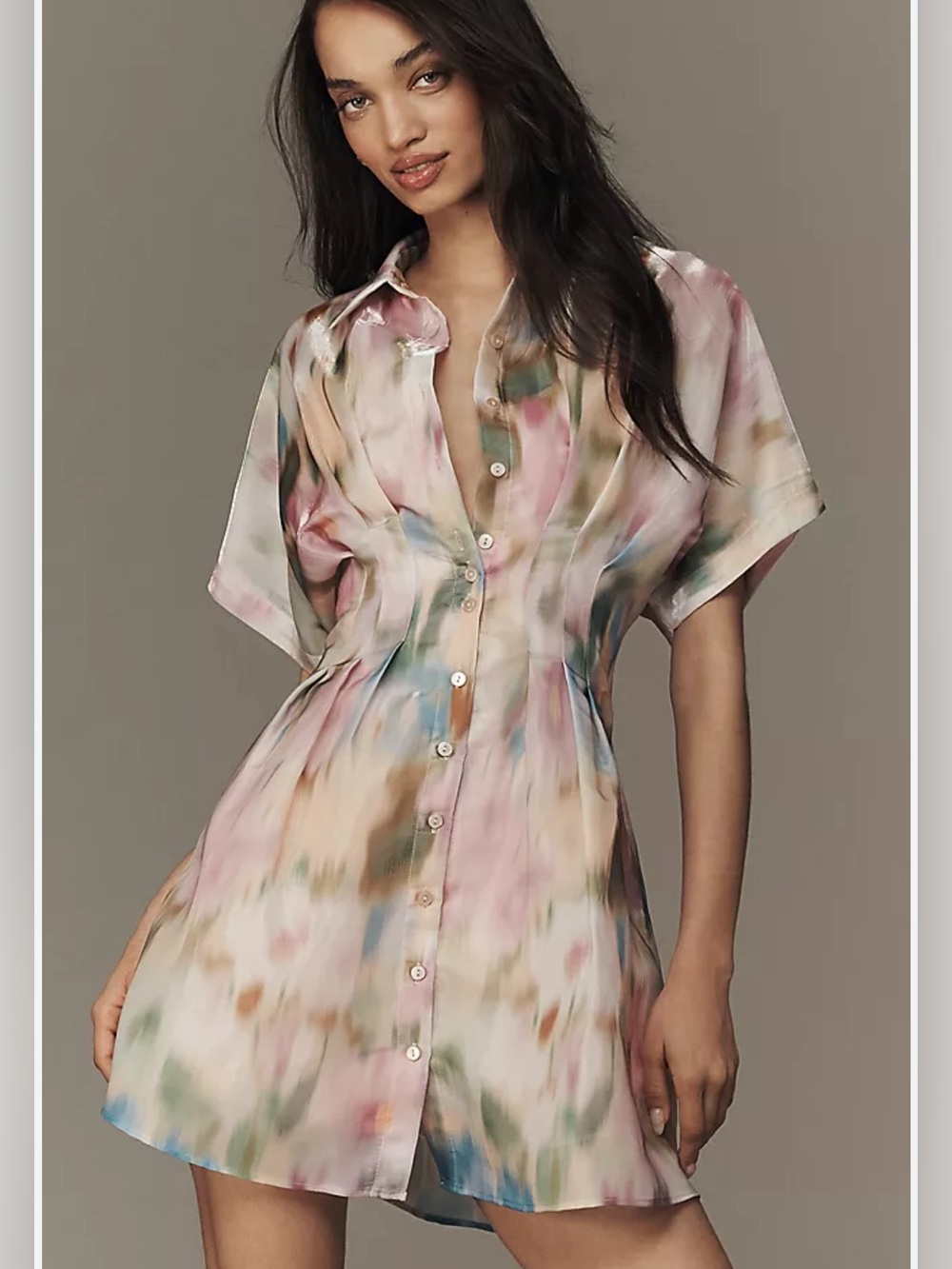New XS Exquise x Anthropologie The Tobie button front pleated mini shirt dress